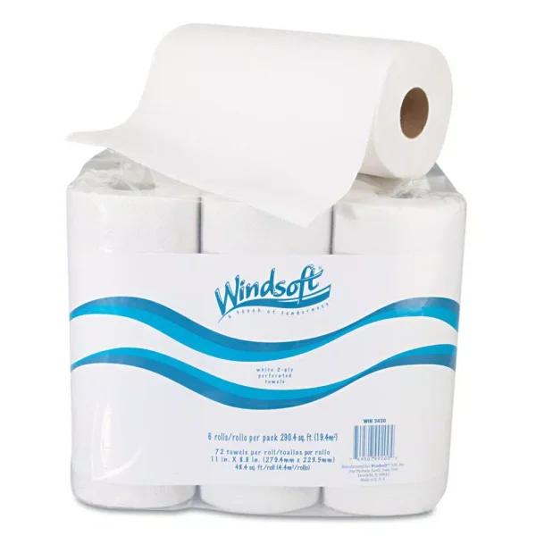 Windsoft White 2-Ply Kitchen Roll Towels, 11 x 8.9 in, 72 Sheets per Roll, 6 Rolls per Pack