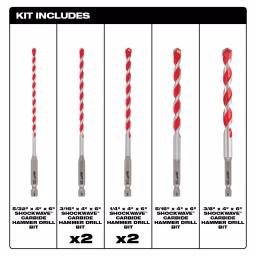Milwaukee SHOCKWAVE Carbide Hammer Drill Bit Set, 7-Piece Hex Shank Kit thumbnail 3
