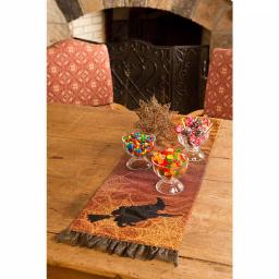 Xia Home Fashions Halloween Witching Hour Table Runner - Black Witch & Spider Web Design with Gold Gilded Accents thumbnail 2