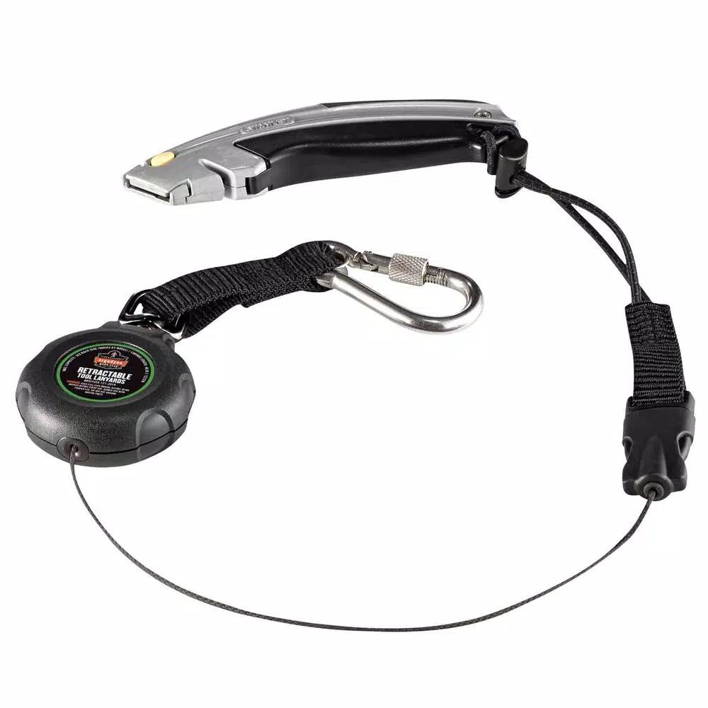 Ergodyne Squids 3001 Standard Black Retractable Tool Lanyard with Single Carabiner and Loop End (2 lb Capacity)