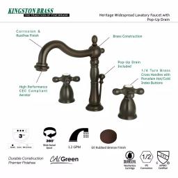 Kingston Brass Victorian 8 in. Widespread 2-Handle Bathroom Faucet, High Arc Spout, Oil Rubbed Bronze thumbnail 5