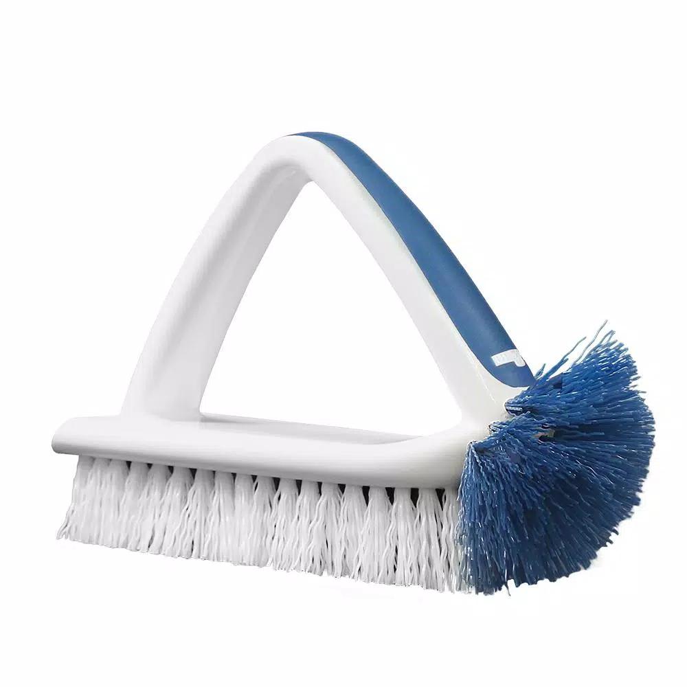 Unger 2-in-1 Bath and Tile Brush with Integrated Scraper for Grout and Soap Scum Cleaning