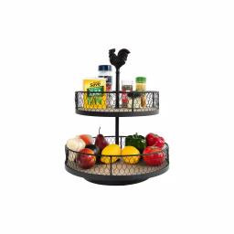 3R Studios Black Metal 2-Tier Decorative Rooster Tiered Tray - Farmhouse Style thumbnail 3