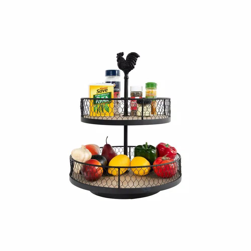 3R Studios Black Metal 2-Tier Decorative Rooster Tiered Tray - Farmhouse Style
