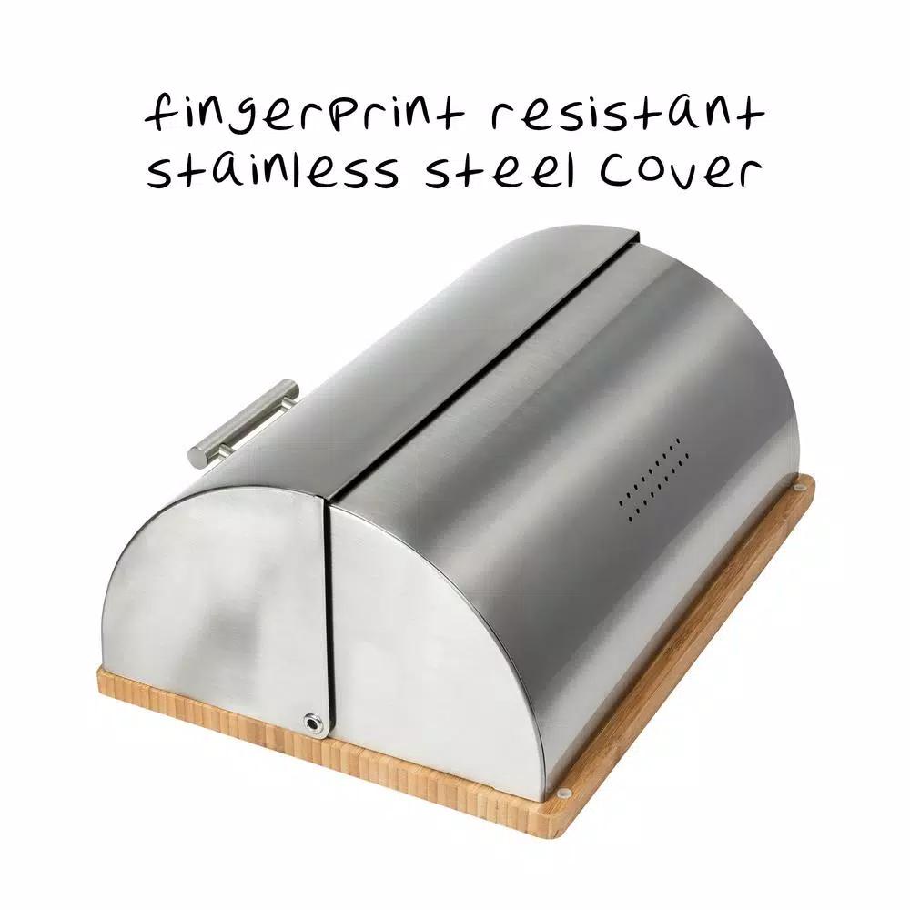 Honey-Can-Do Stainless Steel Bread Box with Bamboo Cutting Board Base