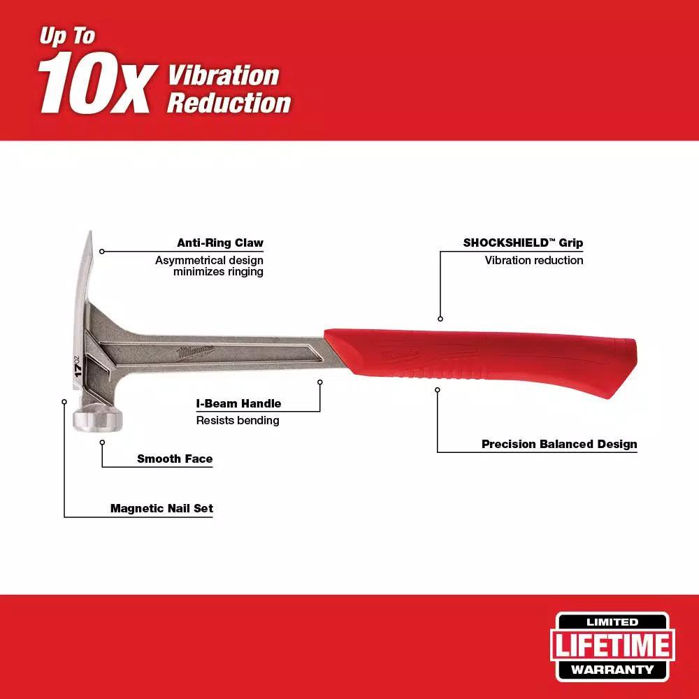Milwaukee 17 oz. Smooth Face Framing Hammer with Shockshield Grip and Hammer Loop