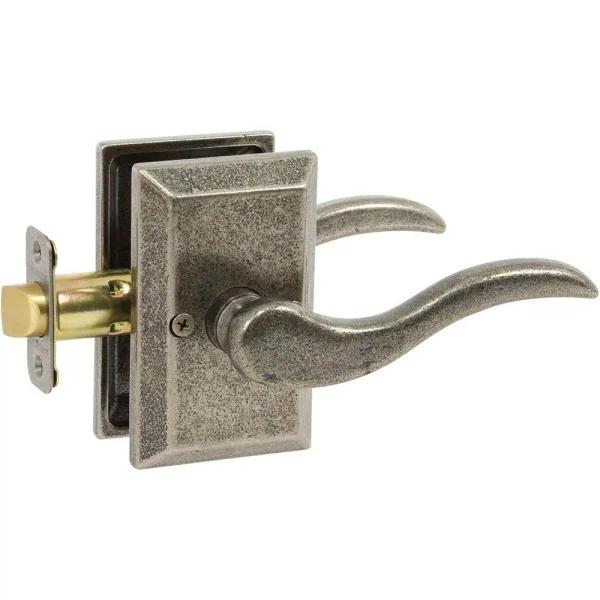 Delaney Hardware Sandcast Delaney Rhonda Aged Pewter Right Hand Passage Door Lever with Square Backplate