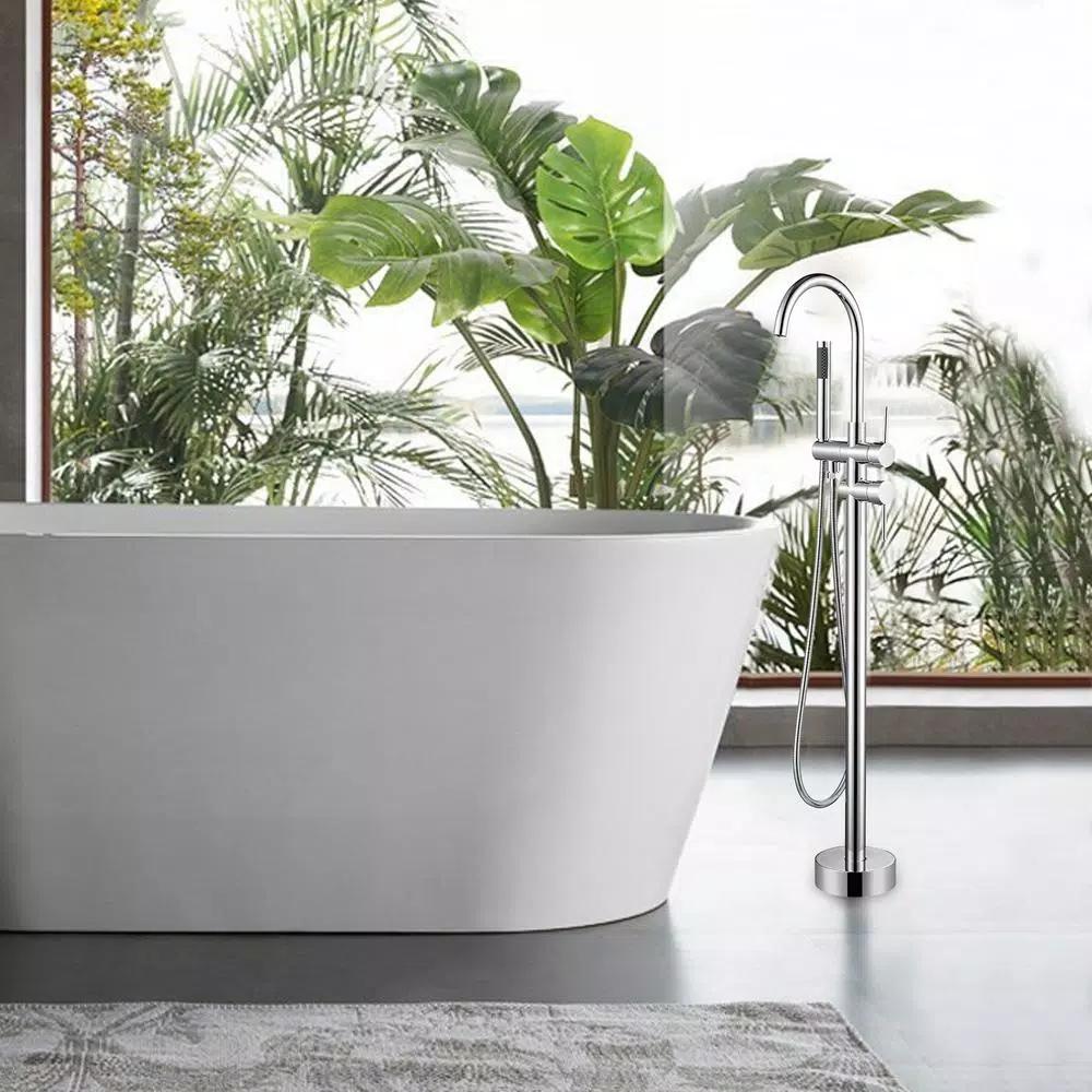 Vanity Art 46 in. Freestanding Single Handle Claw Foot Tub Faucet with Hand Shower, Polished Chrome