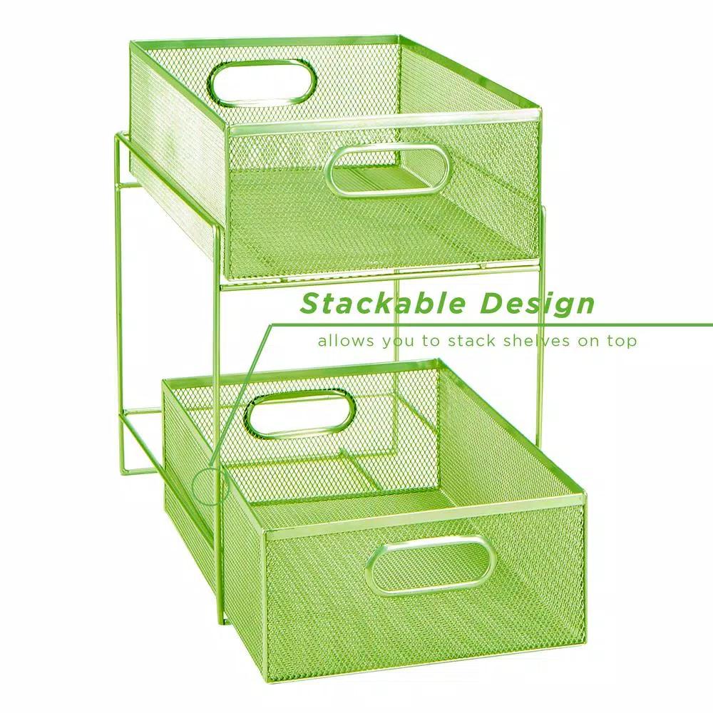 MIND READER 2-Tier Metal Mesh Utensil Caddy & Organizer, Green