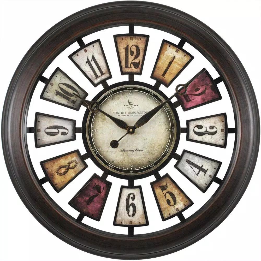 FirsTime & Co. FirsTime 22.5 in. Round Numeral Plaques Wall Clock, Multicolor Modern Quartz Analog