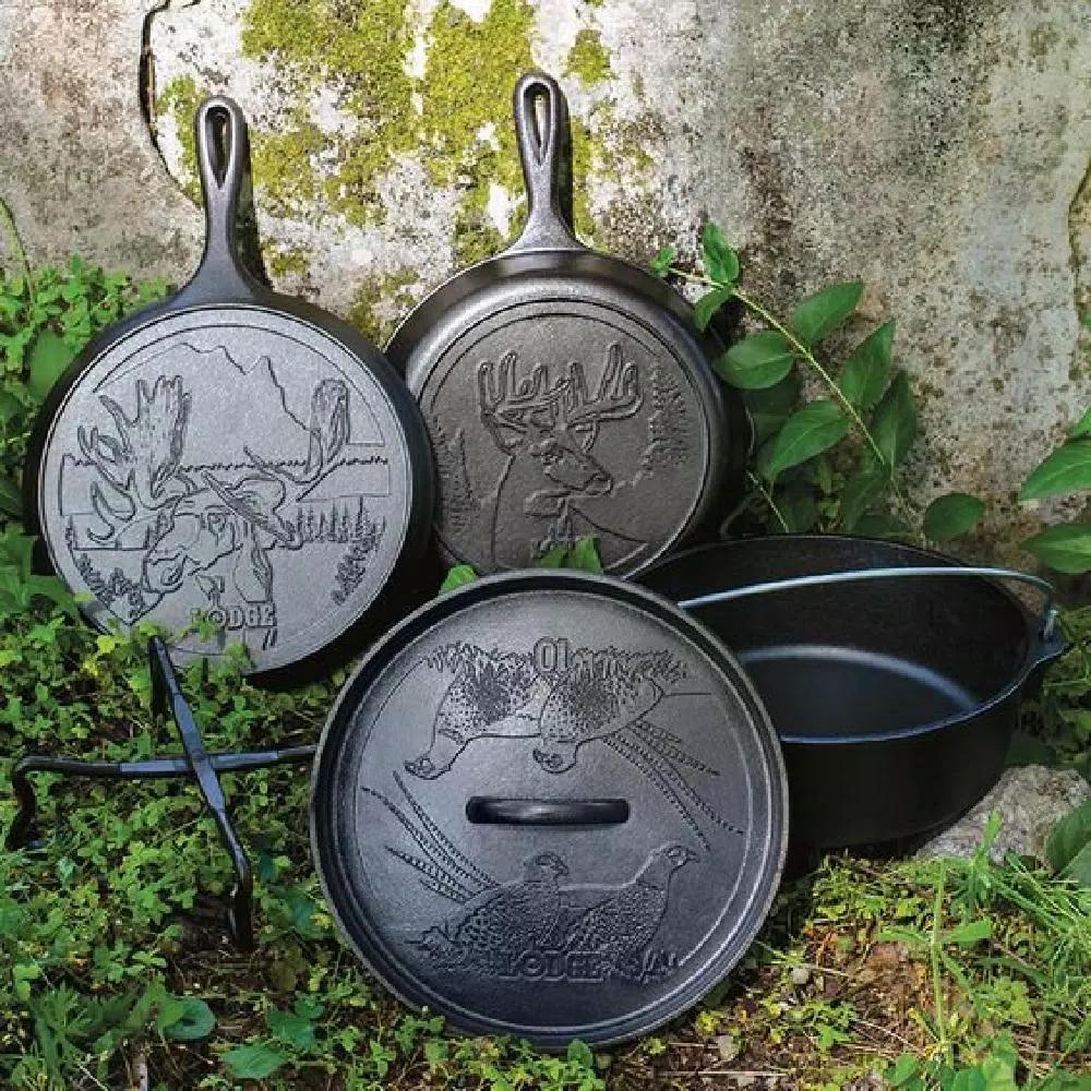 Lodge Wildlife Series 5-Piece Cast Iron Cookware Set with Moose, Deer, and Pheasant Designs