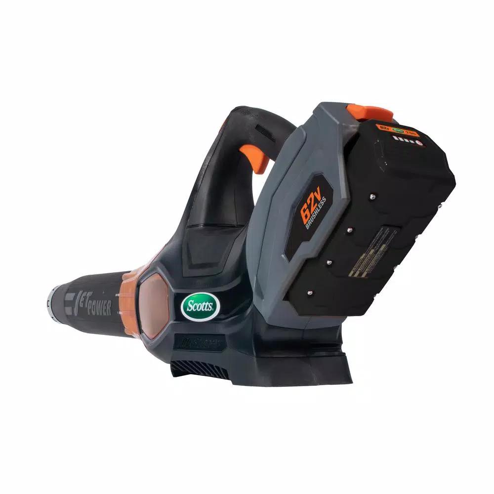 Scotts 62V Cordless Handheld Leaf Blower, 500 CFM, 140 MPH with 2.5 Ah Battery and Charger