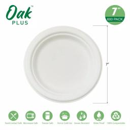 Unbranded 7 in. White Sugarcane Plates, Eco-Friendly & Biodegradable (600 Pack) thumbnail 3