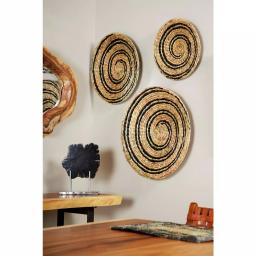LITTON LANE Natural and Black Spiral Design Wicker Trays, Set of 3 thumbnail 1