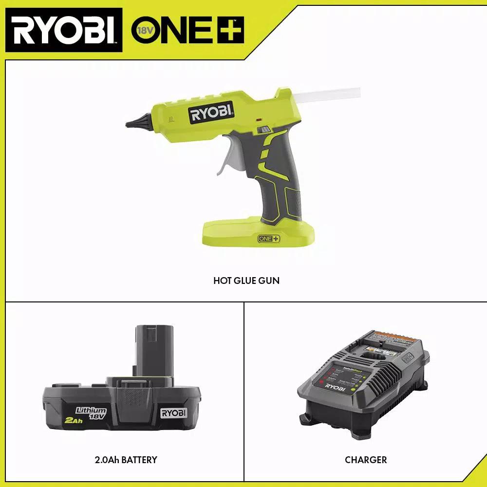 RYOBI 18V ONE+ Cordless Full Size Glue Gun Kit with 2.0 Ah Battery and Charger