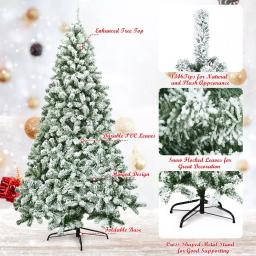 Costway 7.5 ft. Snow Flocked Hinged Pine Artificial Christmas Tree, 1346 Tips, Unlit thumbnail 4