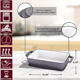 AMERCOOK LA PLURIEL 11.8 in. Enameled Cast Iron Roasting Pan, Gray thumbnail 2