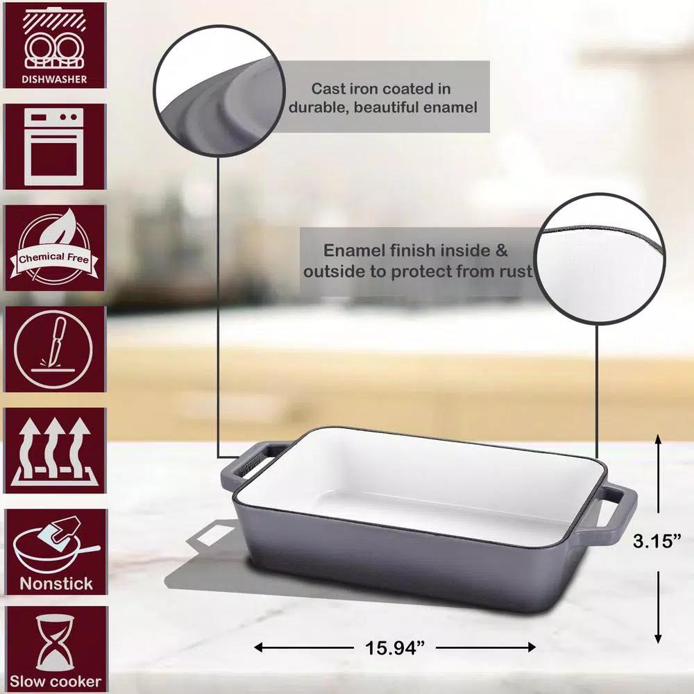 AMERCOOK LA PLURIEL 11.8 in. Enameled Cast Iron Roasting Pan, Gray