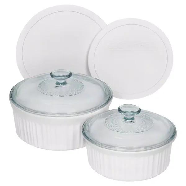 Corningware French White 6-Piece Ceramic Stoneware Bakeware Set with Lids
