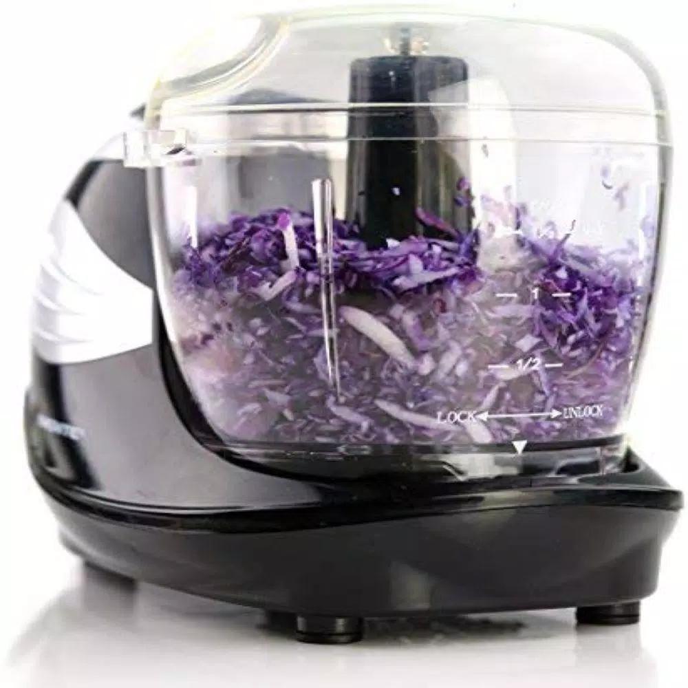 Ovente PF1007 Mini Food Processor, 1.5-Cup Single Speed Compact Chopper with 3 Attachments, Black