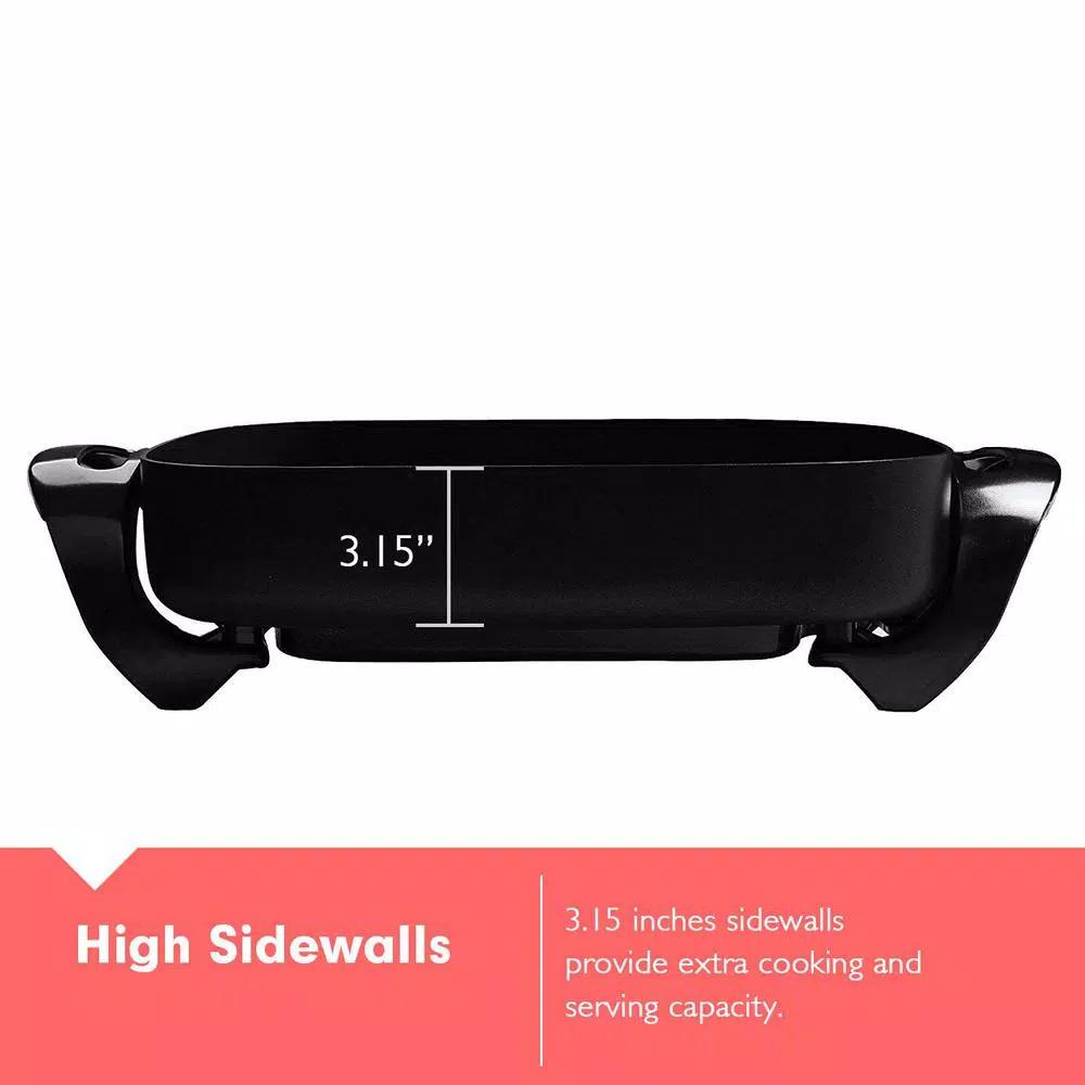 Boyel Living 12 in. Square Black Nonstick Ceramic Electric Skillet, 1400W with Tempered Glass Lid