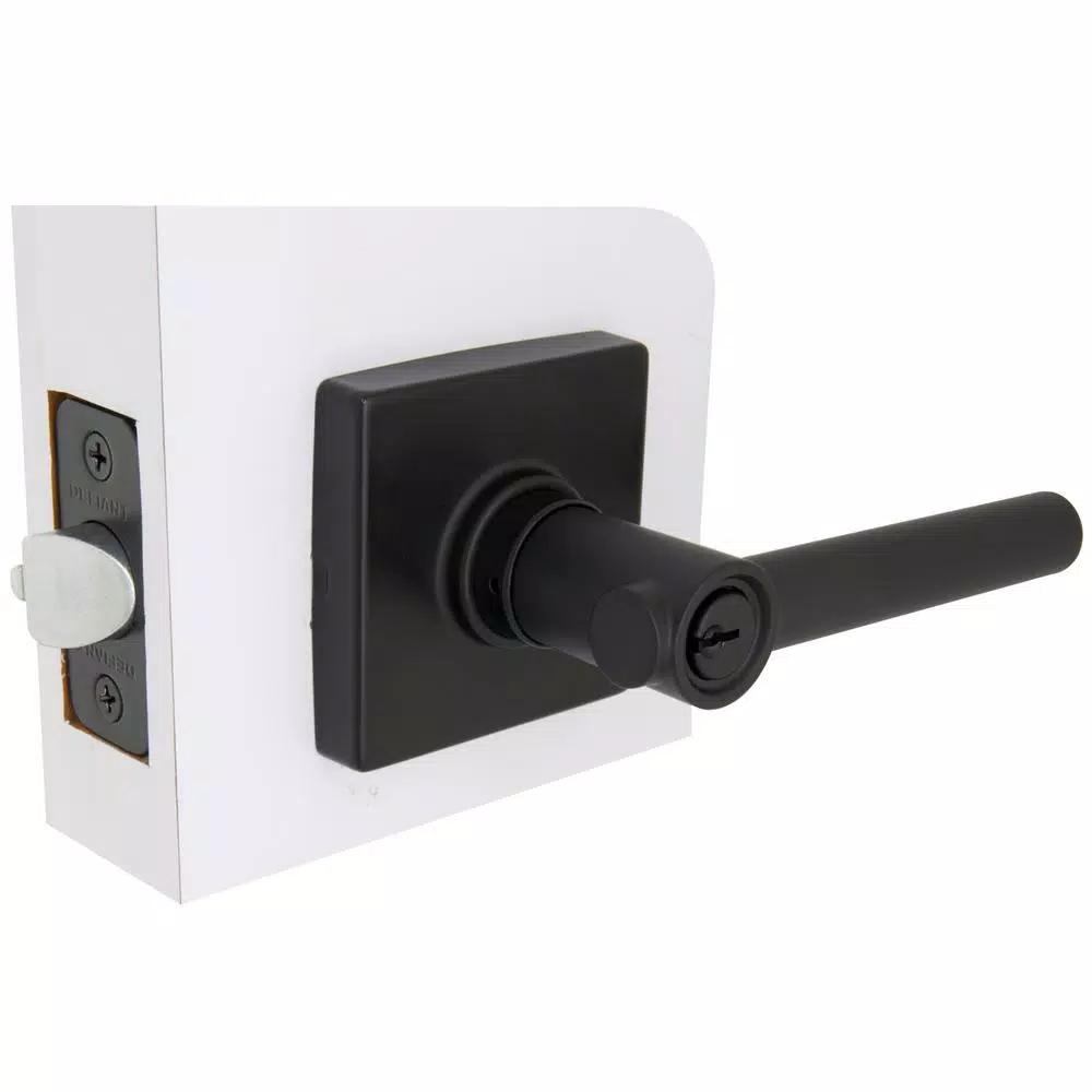 Defiant Highland Matte Black Keyed Entry Door Lever with Square Rose