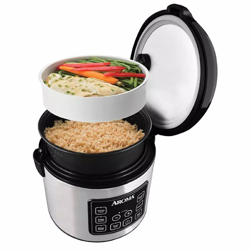 Aroma 20-Cup Digital Rice Cooker, Food Steamer, and Slow Cooker in Silver