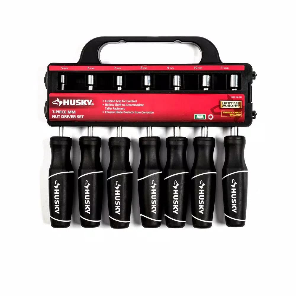 Husky 7-Piece Metric Nut Driver Set with Ergonomic Cushion Grip