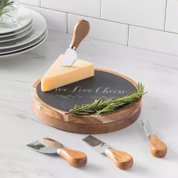 Cathy's Concepts Live Love Cheese 5-Piece Acacia Wood and Natural Slate Cheese Board Set with Utensils thumbnail 3