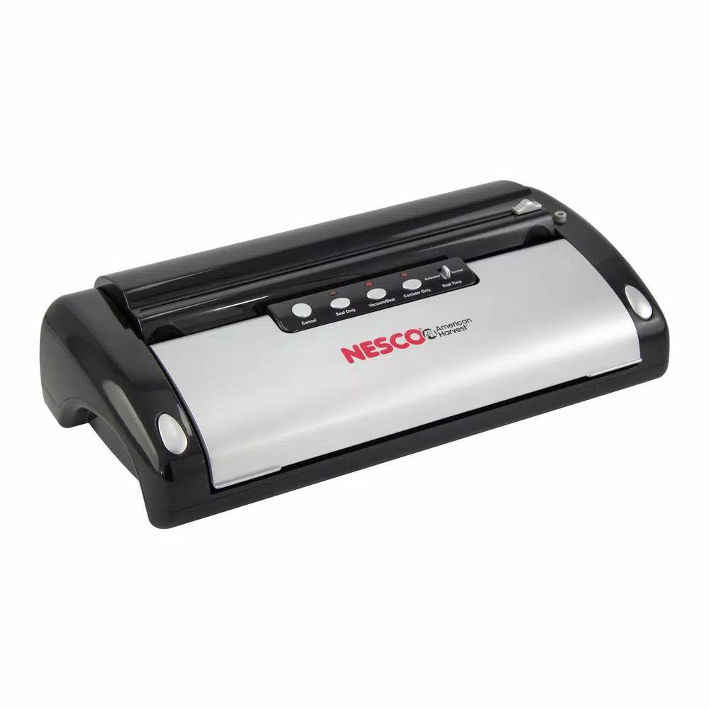 Nesco VS-02 Black Food Vacuum Sealer with Built-in Bag Cutter and Roll Storage