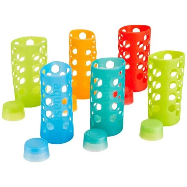 Aquasana Replacement Silicone Sleeves and BPA-Free Caps for 18 oz. Glass Water Bottles, 6-Pack Rainbow Set