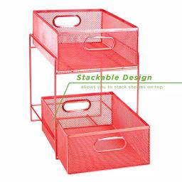 MIND READER 2-Tier Red Metal Mesh Utensil Caddy & Flatware Organizer thumbnail 4