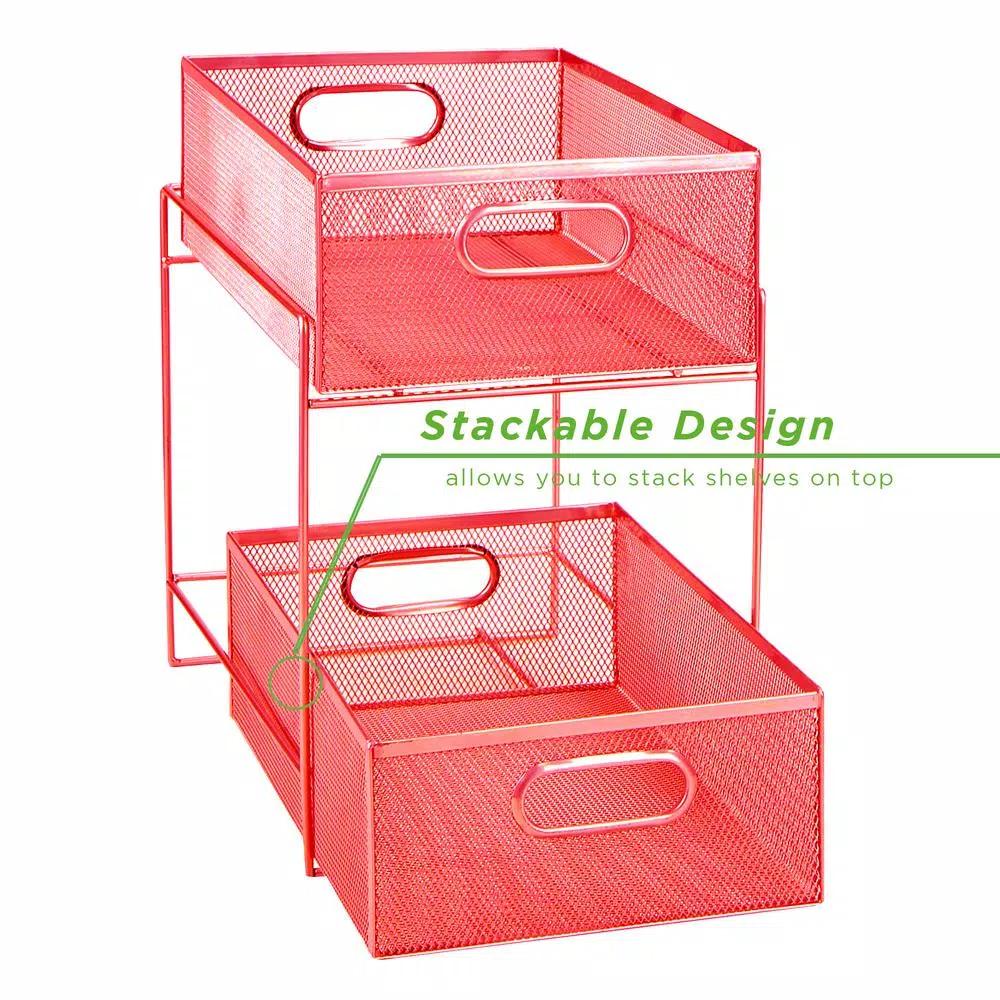 MIND READER 2-Tier Red Metal Mesh Utensil Caddy & Flatware Organizer