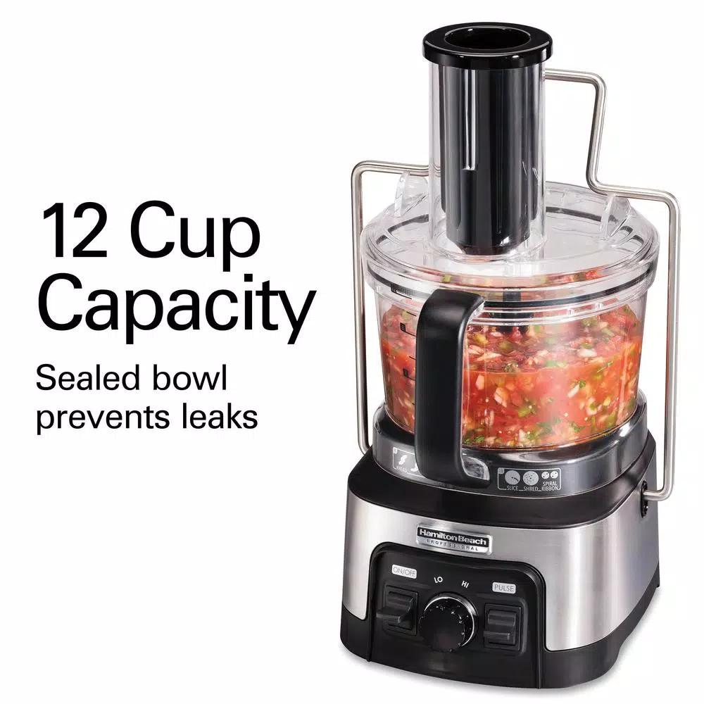 Hamilton Beach Professional 12-Cup Stack n Snap Food Processor with Spiralizer, Stainless Steel