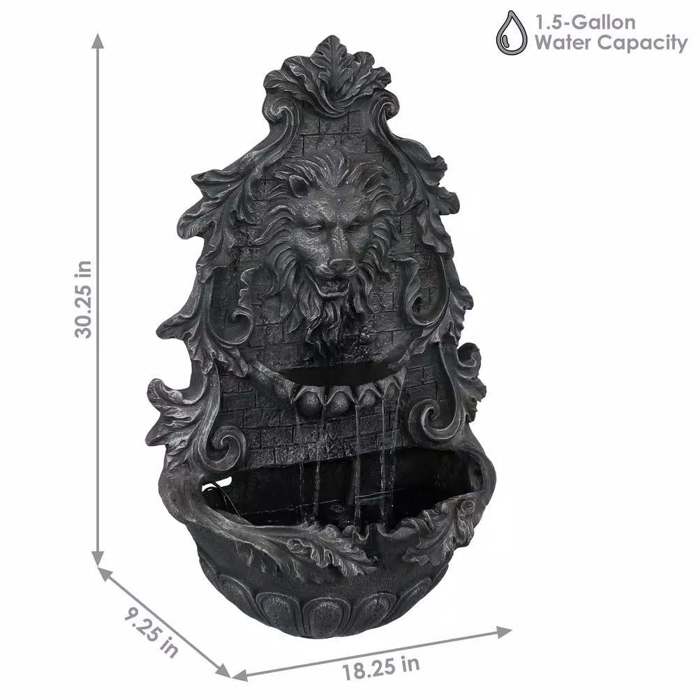 Sunnydaze Decor 30 in. Stoic Courage Lion Head Solar Wall Fountain with Battery Backup
