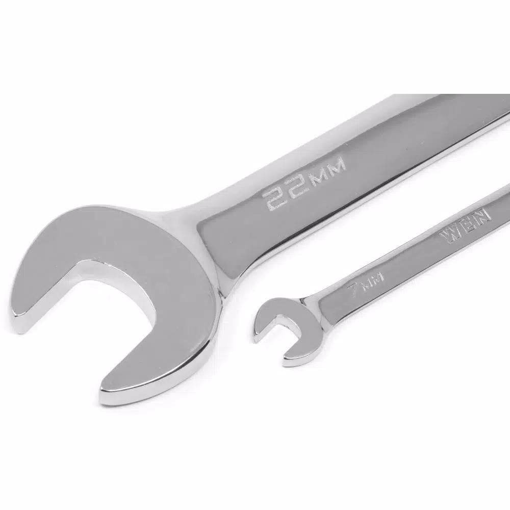 WEN 16-Piece Metric Ratcheting Combination Wrench Set with Storage Pouch