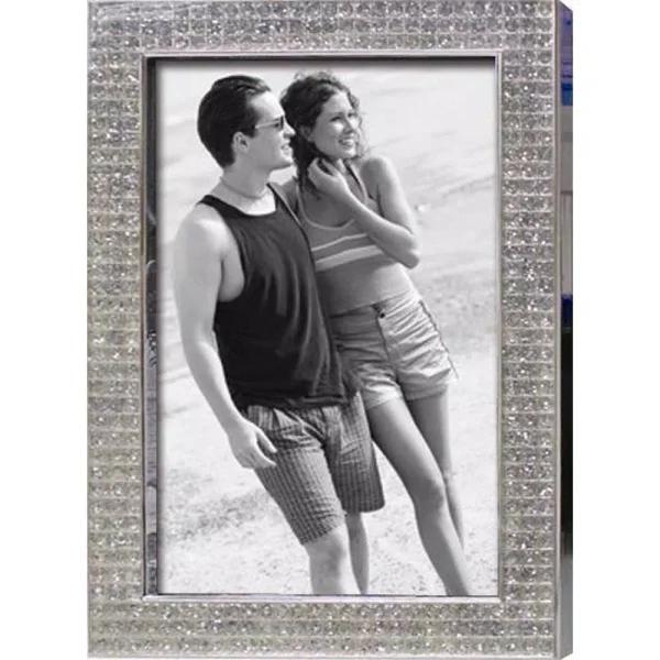 Heim Concept Chrome Plated 4x6 Inch Bling Border Metal Photo Frame, Silver