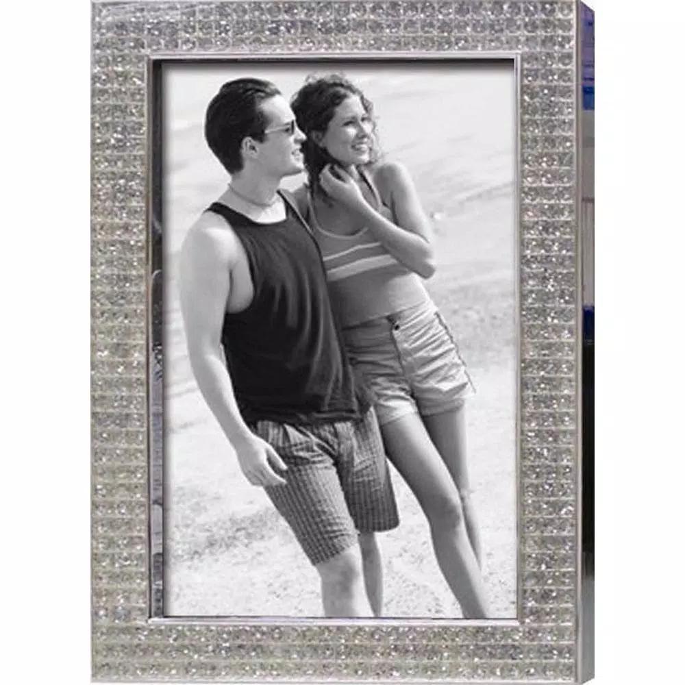 Heim Concept Chrome Plated 4x6 Inch Bling Border Metal Photo Frame, Silver