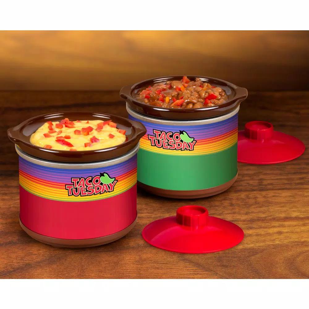 Taco Tuesday Mini Fiesta Dippers .65 Qt. Slow Cooker with Removable Ceramic Pot, Red