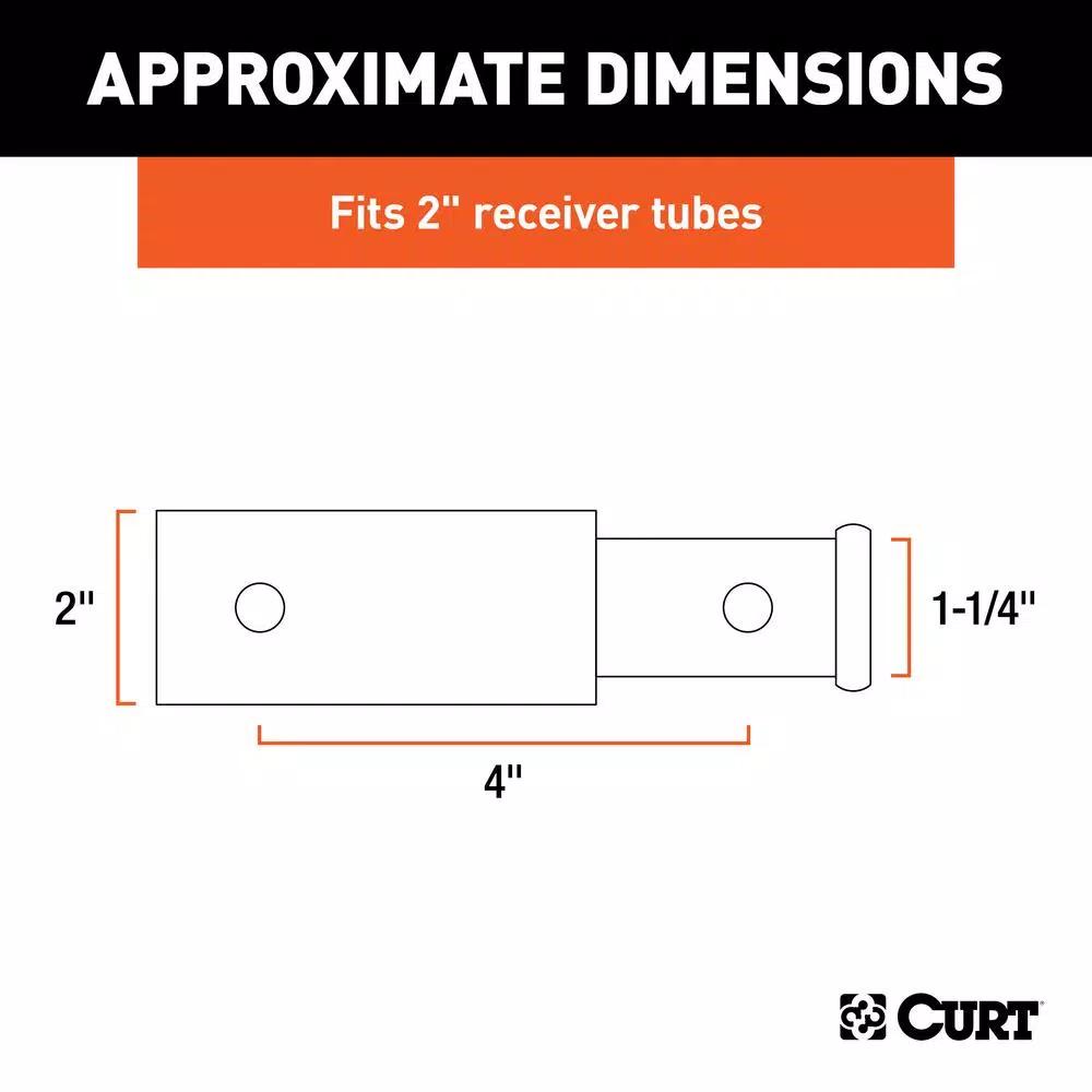 CURT Receiver Tube Adapter, 2" to 1-1/4" Shank, 4" Extension, 3,500 lbs. GTW