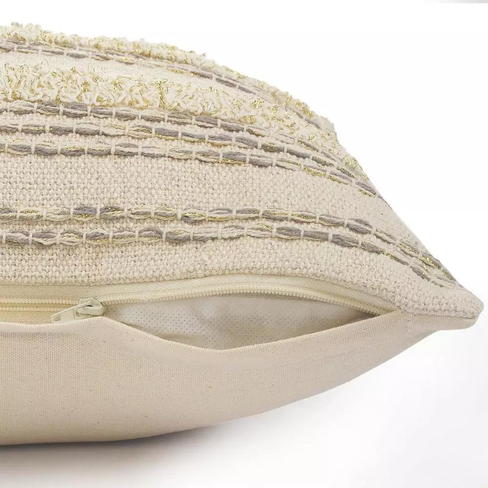 LR Resources Zanthia Cream, Gray & Gold Striped Cotton Throw Pillow - 20 x 20 in.