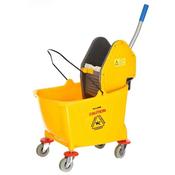 Alpine Industries 36 Qt. Mop Bucket with Down Press Wringer, Yellow