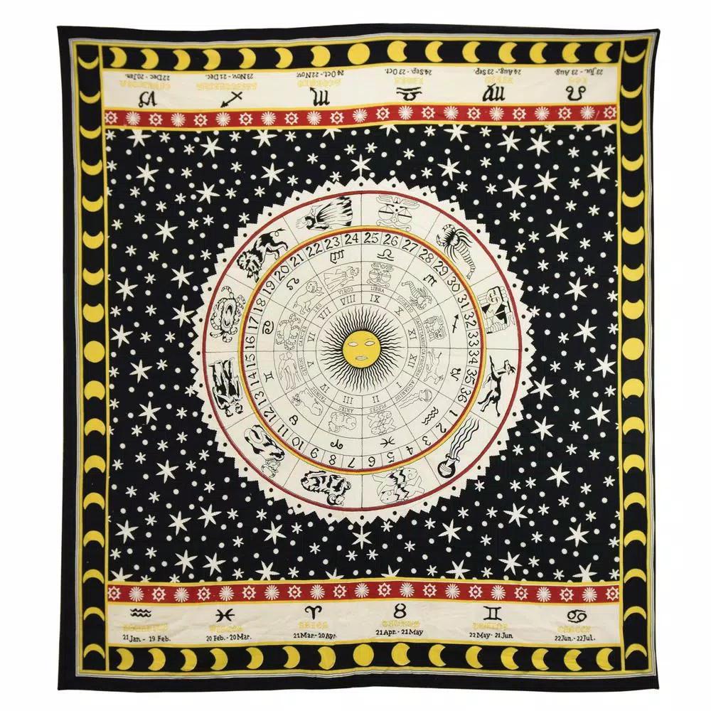 WallPops Nisha Black Astrology Inspired Celestial Wall Tapestry, Bohemian Cotton Wall Hanging