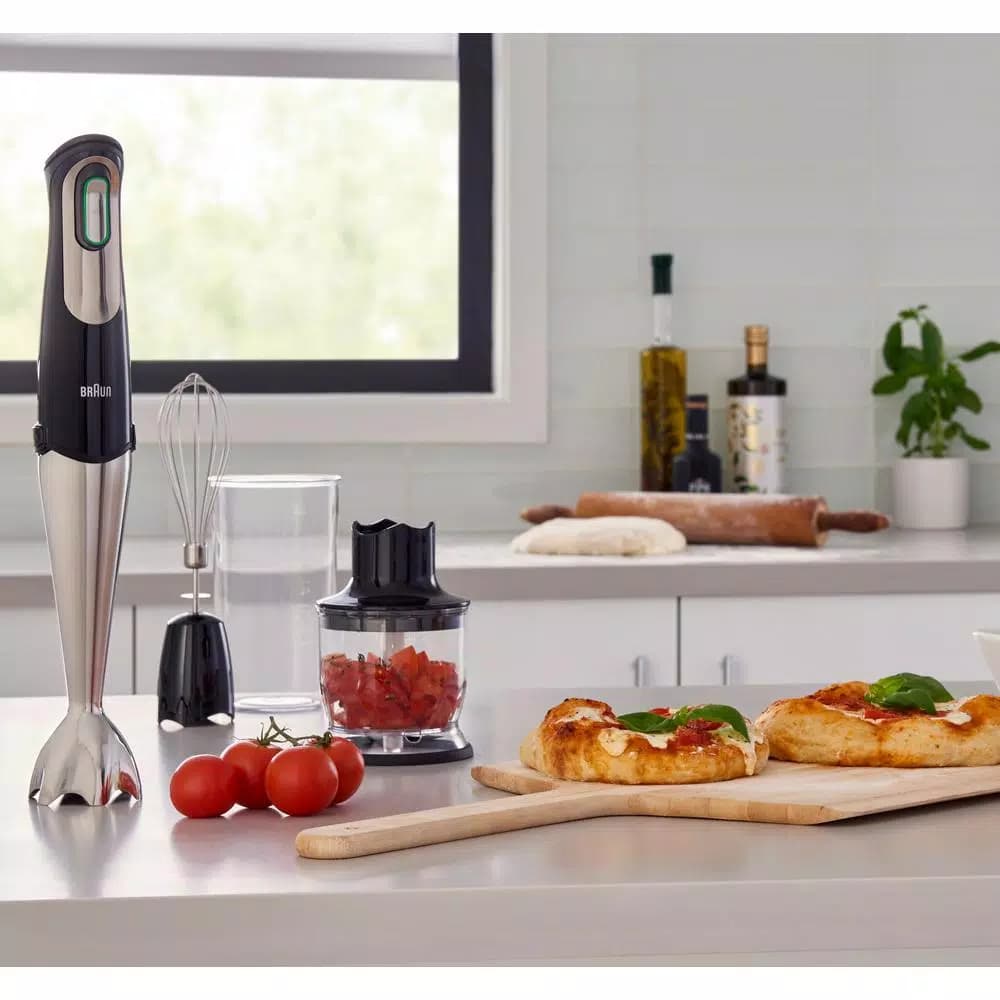 Braun MultiQuick 7 MQ725 SmartSpeed 400W Immersion Hand Blender with Chopper and Whisk, Black/Stainless Steel