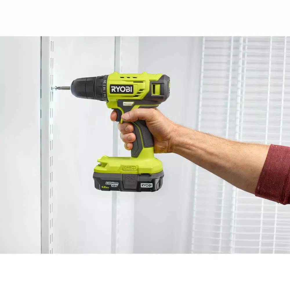 RYOBI 18V ONE+ 3/8 in. Cordless Drill/Driver Kit with 1.5 Ah Battery, Charger, and 31-Piece Black Oxide Bit Set