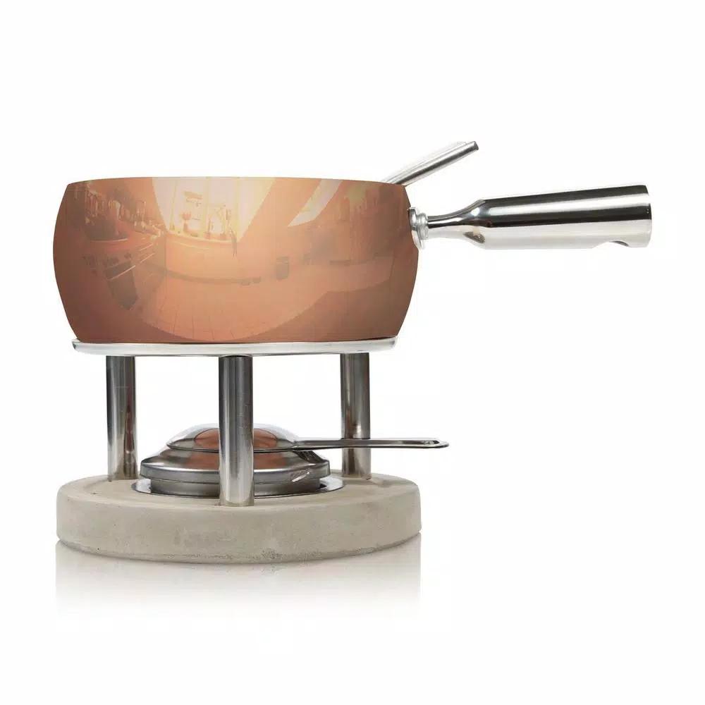 Boska Exclusive Collection 6-Piece Stainless Steel Fondue Set with Copper Finish and Concrete Base