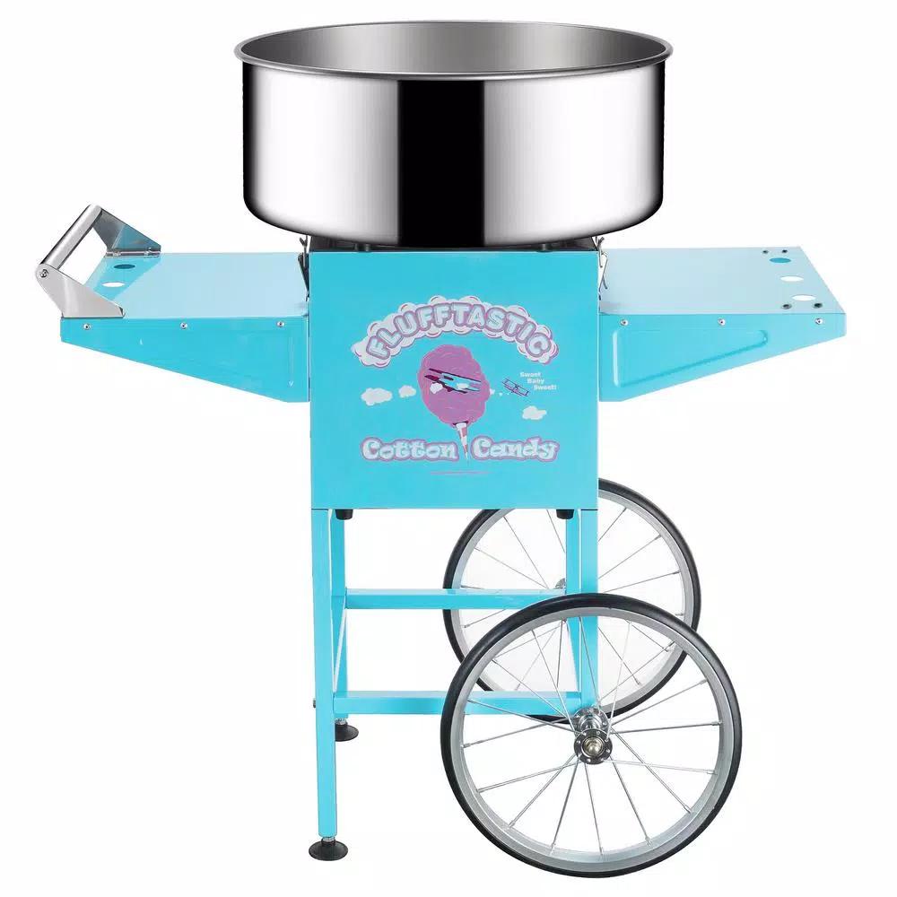 Great Northern Flufftastic Commercial Blue Cotton Candy Machine with Cart, 1000W Stainless Steel Kettle
