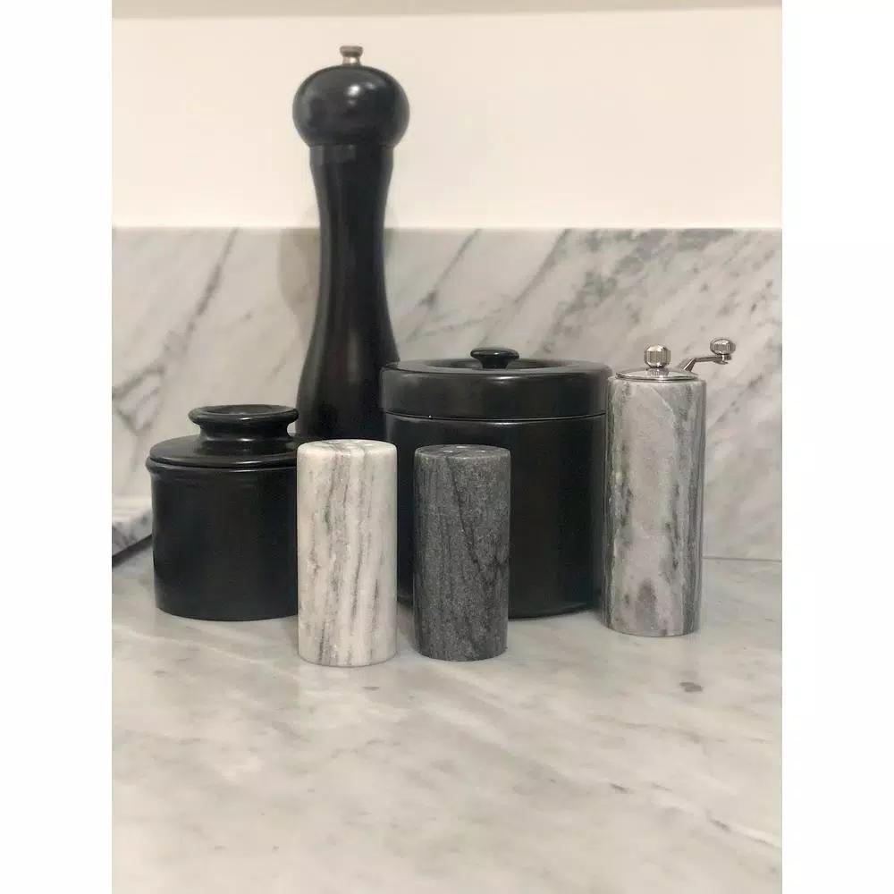 Fox Run Natural White and Black Marble Salt and Pepper Shaker Set