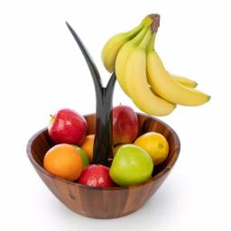 Casa Bellante 12 in. Acacia Wood Fruit Bowl with Removable Banana Stem thumbnail 3