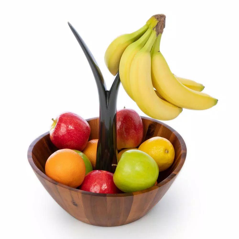Casa Bellante 12 in. Acacia Wood Fruit Bowl with Removable Banana Stem